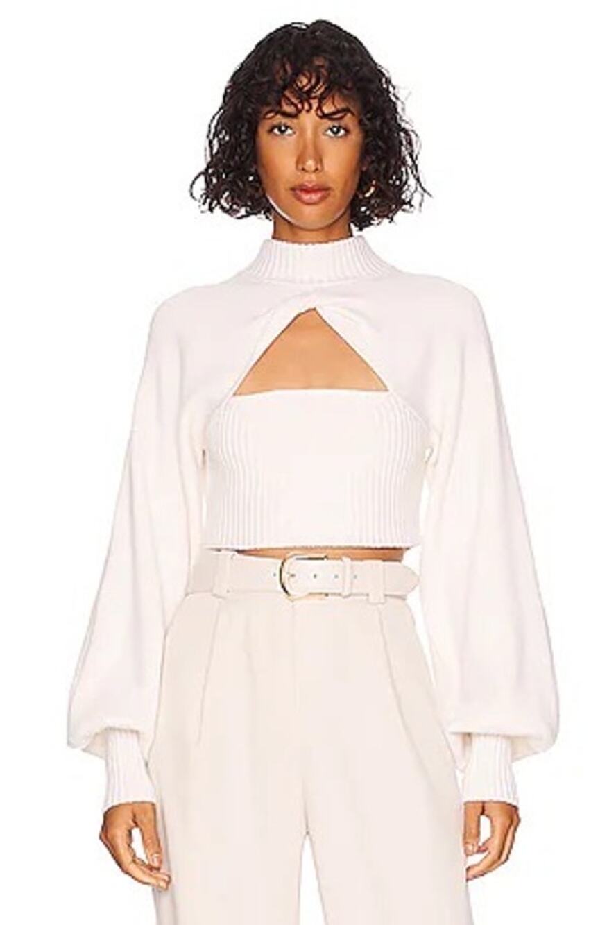 NWT Significant Other Lia Crop Knit Top Twist Front Cutout US 6 Cream Neutral